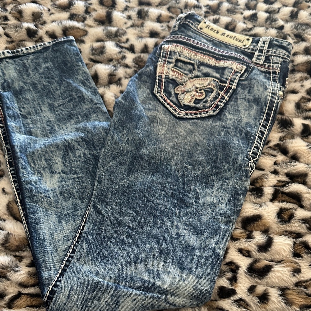 Rock Revival Distressed Blue Jeans